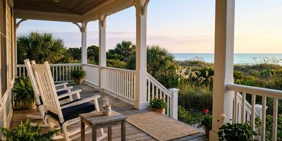 Florida porch with beach in distance